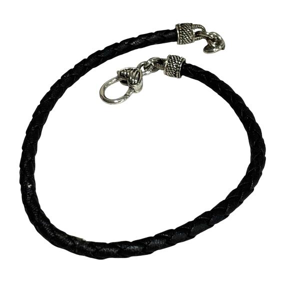Thick braided leather choker necklace with silvertone clasp ends Boho festival - Picture 3 of 6